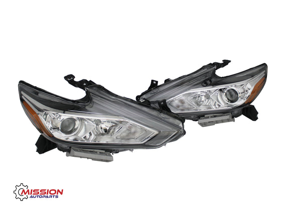 For 2016 2017 2018 Nissan Altima Headlight Halogen Chrome Housing W/O LED DRL Left and Right Side Set